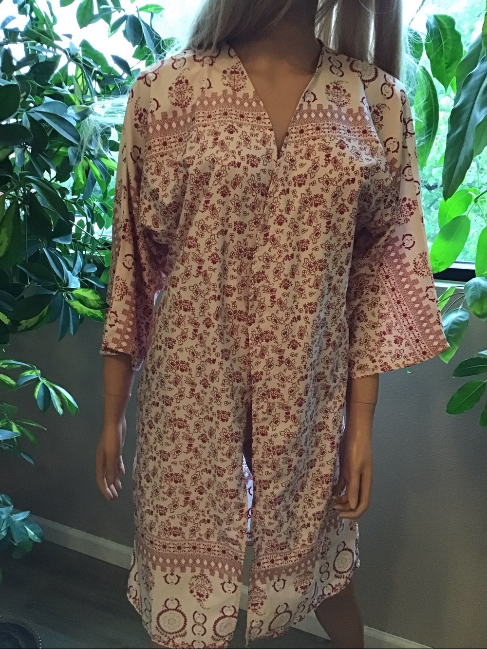 Rebellion Boho Pink Floral Printed Kimono Size S EUC - Picture 2 of 9